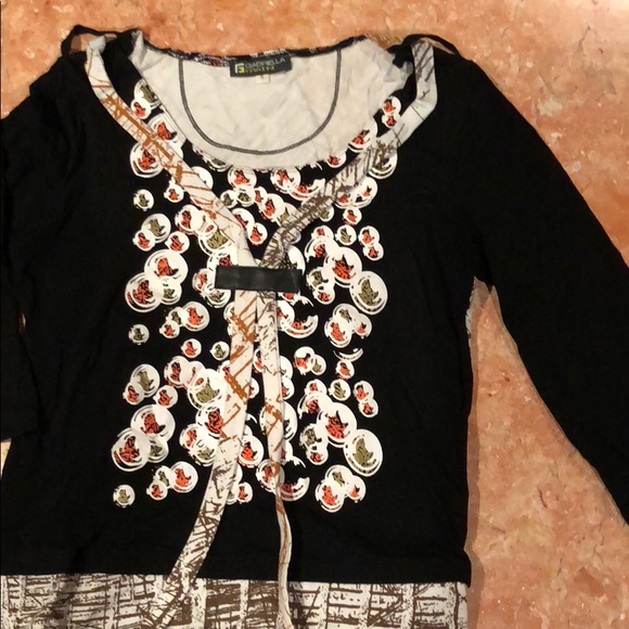 GABRIELLA FRANTINI BLACK 3/4 SLEEVE TOP SIZE S - Picture 4 of 7